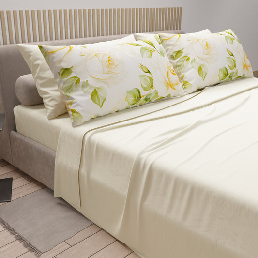 Draps en Coton, Parure de Lit avec Taies d'Oreiller en Impression Numérique Wedding Flower