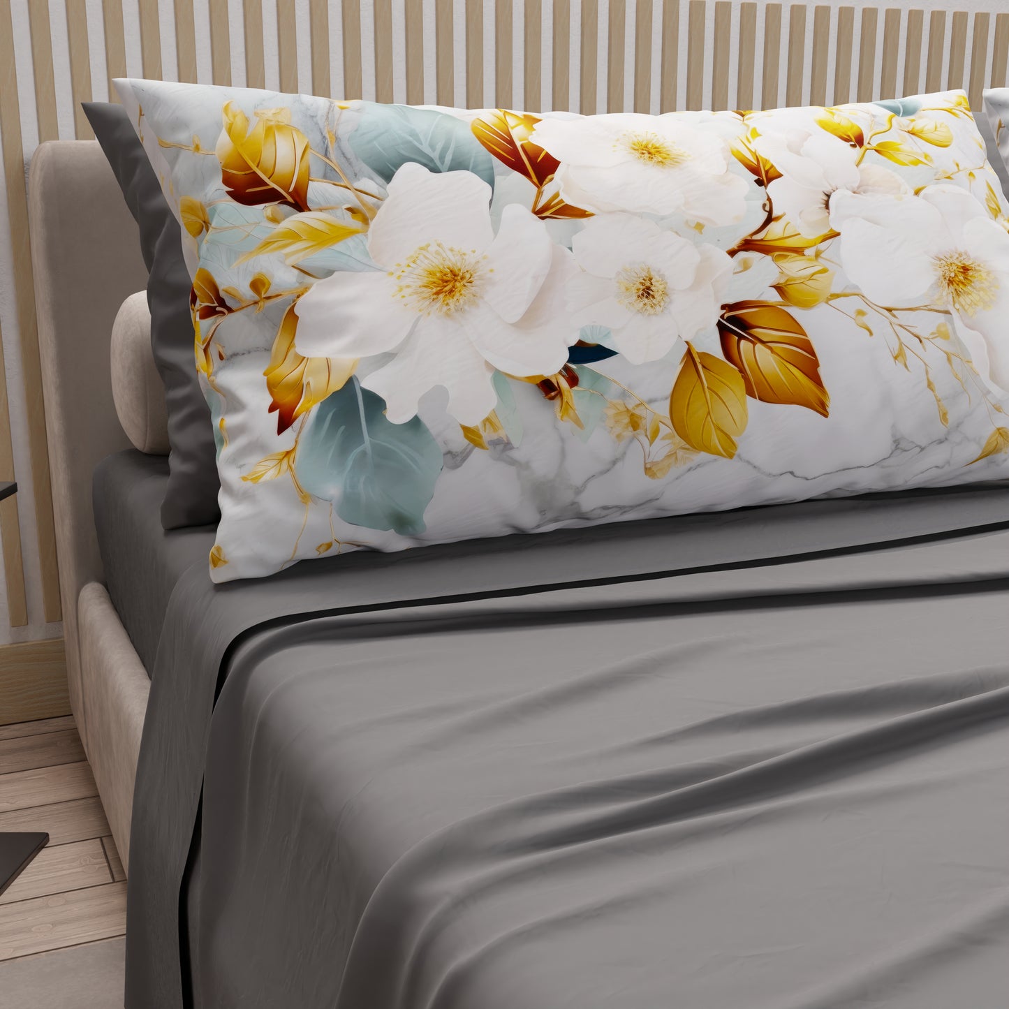 Lenzuola in Cotone, Completo Letto con Federe in Stampa Digitale Flower Ceramic 01 Grigio Scuro