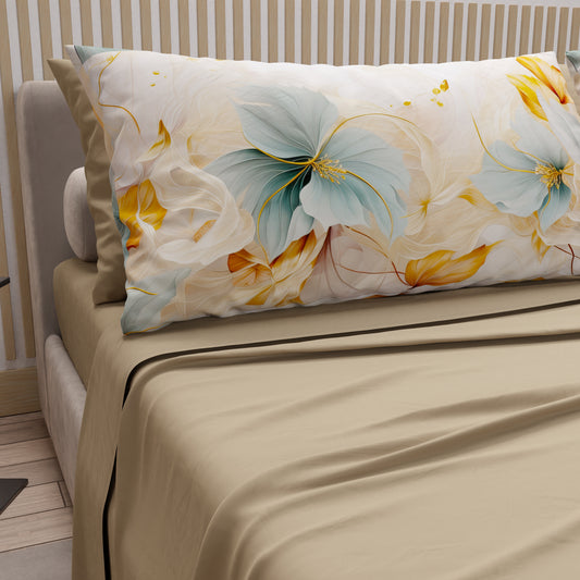 Lenzuola in Cotone, Completo Letto con Federe in Stampa Digitale Marble Flower