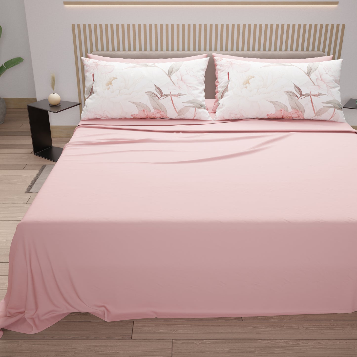 Draps en Coton, Parure de Lit avec Taies d'Oreiller en Impression Numérique Pivoine