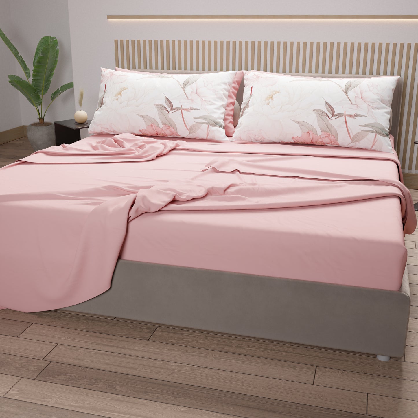 Draps en Coton, Parure de Lit avec Taies d'Oreiller en Impression Numérique Pivoine