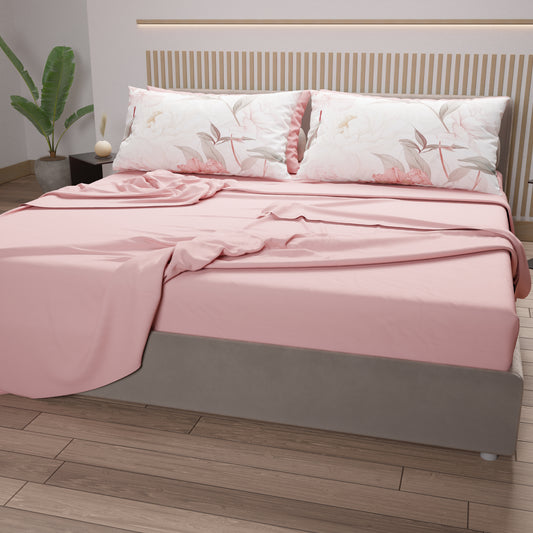 Draps en Coton, Parure de Lit avec Taies d'Oreiller en Impression Numérique Pivoine