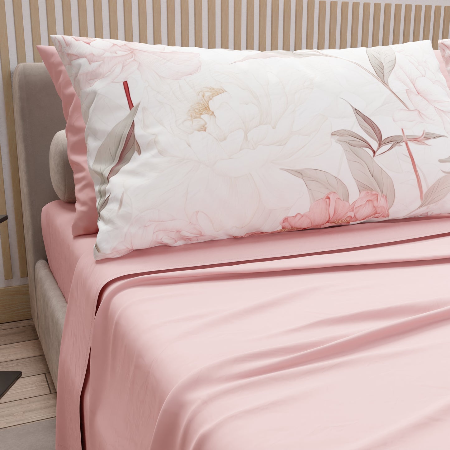 Draps en Coton, Parure de Lit avec Taies d'Oreiller en Impression Numérique Pivoine