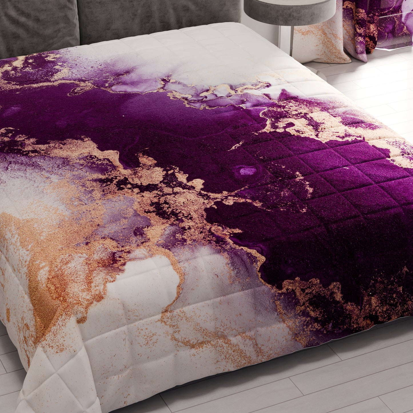 Couvre-lit matelassé printanier et automnal en impression numérique Marbre 01 Violet