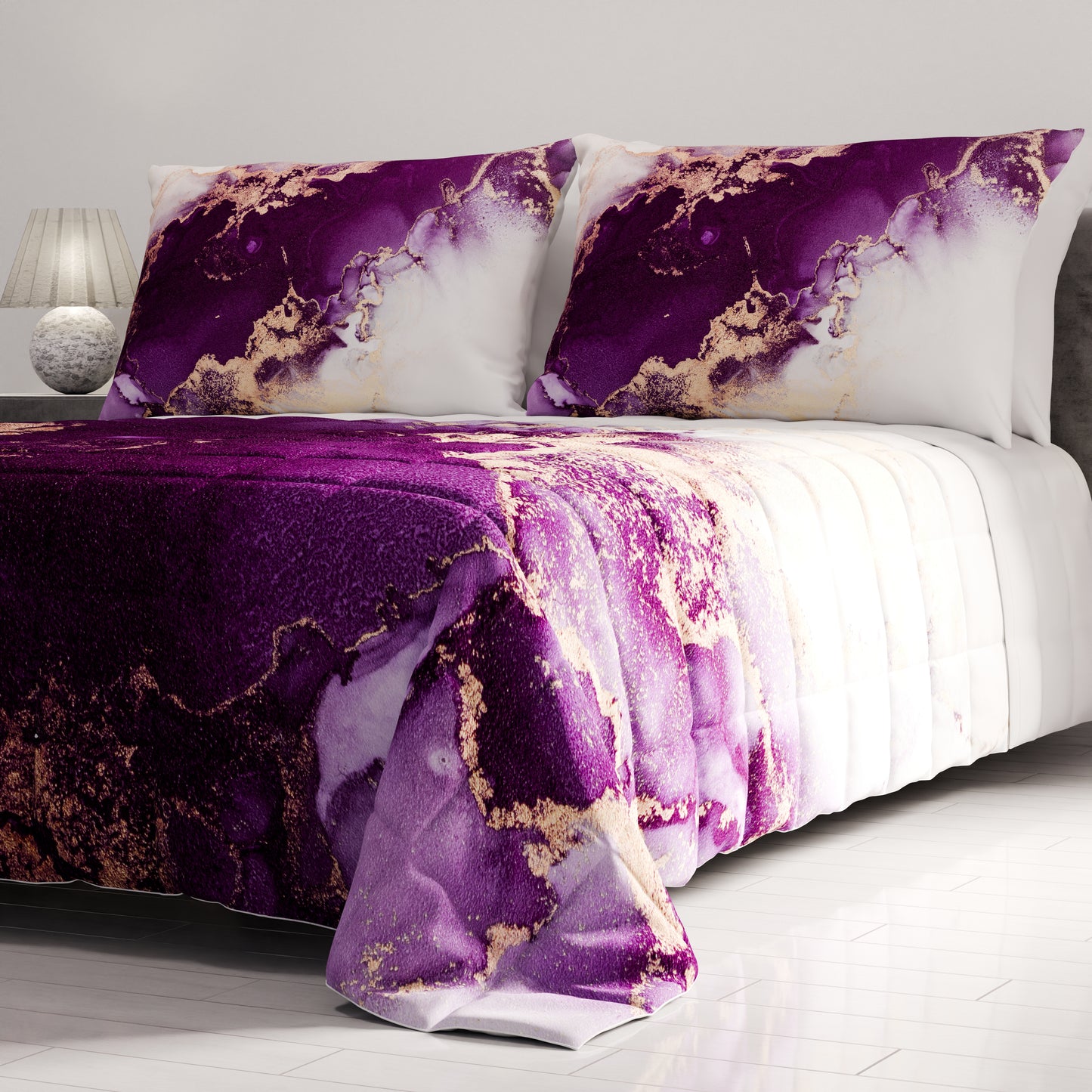 Couvre-lit matelassé printanier et automnal en impression numérique Marbre 01 Violet