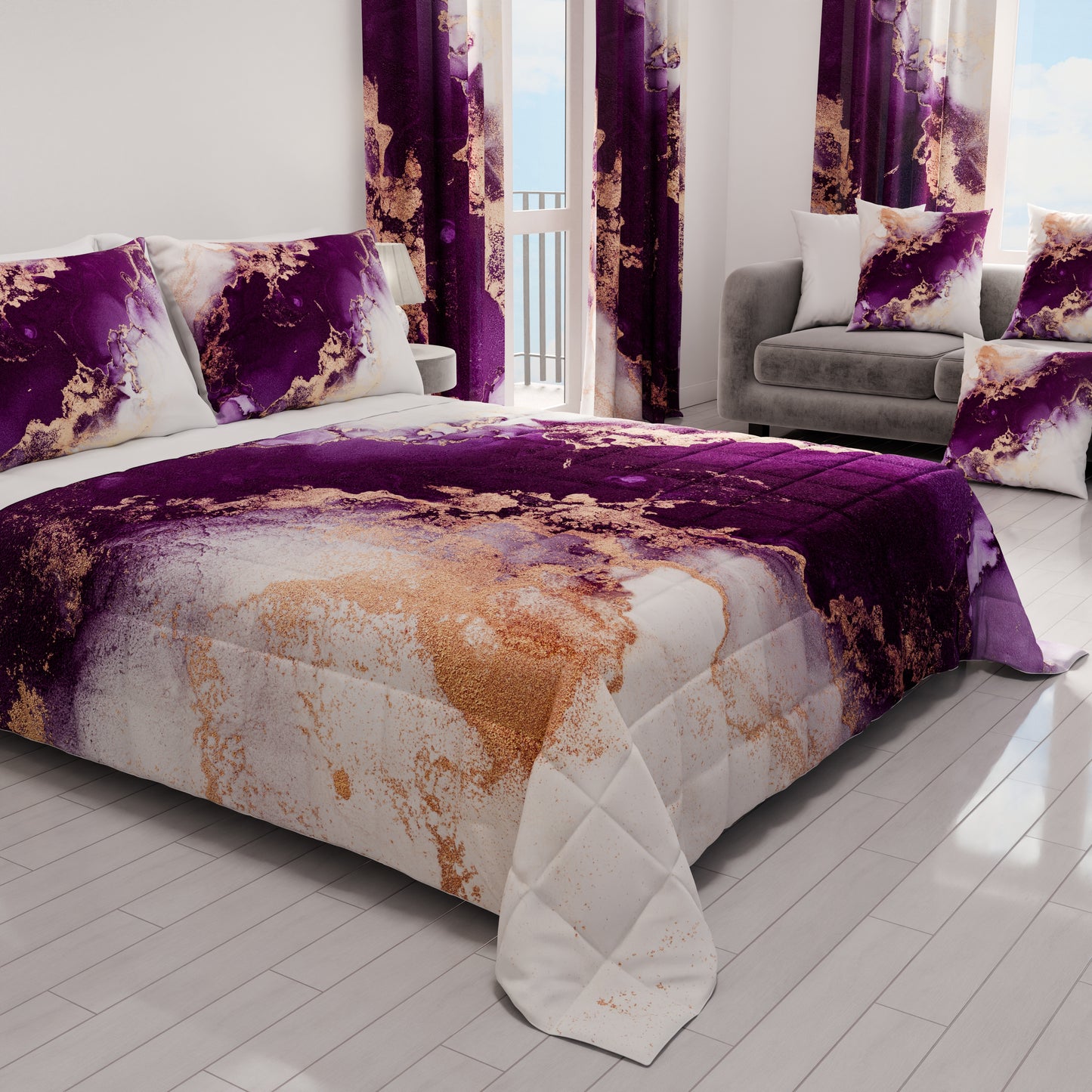 Couvre-lit matelassé printanier et automnal en impression numérique Marbre 01 Violet