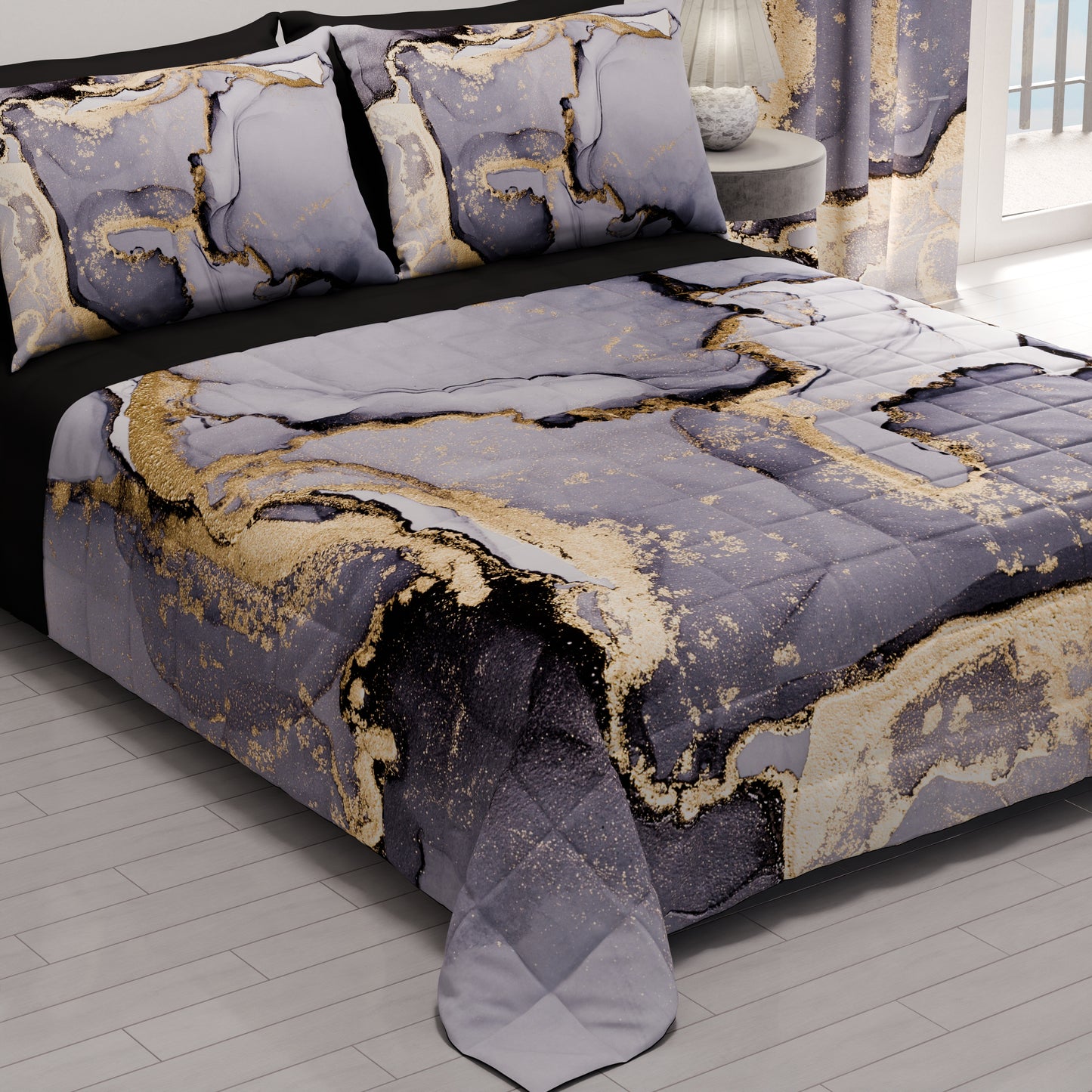 Trapuntino Copriletto Primaverile Autunnale in Stampa Digitale Marble 04 Grigio Scuro