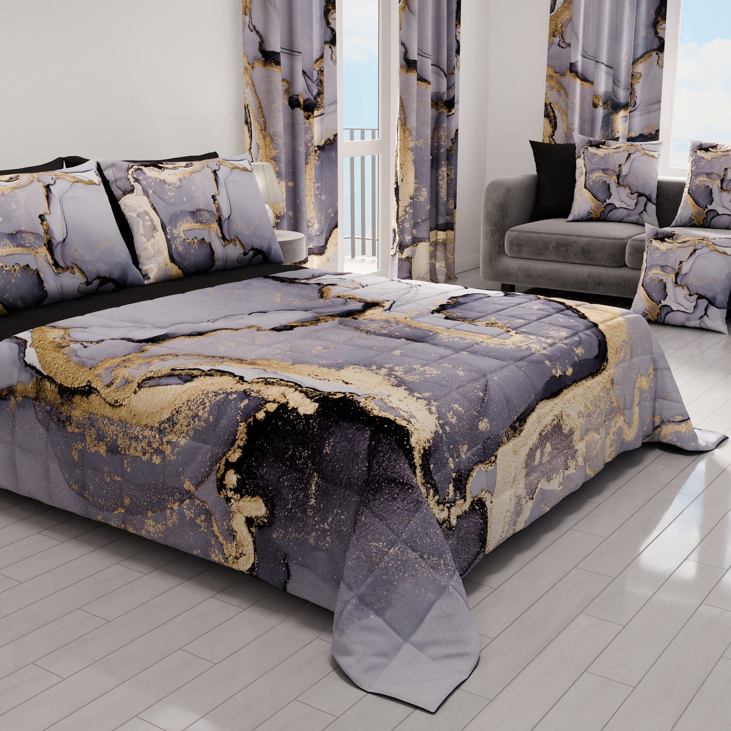 Trapuntino Copriletto Primaverile Autunnale in Stampa Digitale Marble 04 Grigio Scuro