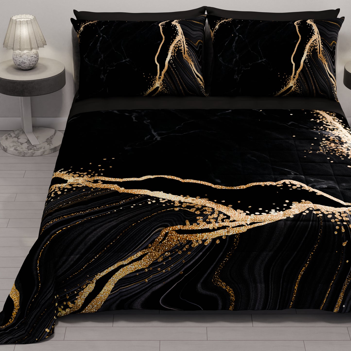 Trapuntino Copriletto Primaverile Autunnale in Stampa Digitale Marble 07 Nero