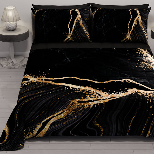 Trapuntino Copriletto Primaverile Autunnale in Stampa Digitale Marble 07 Nero