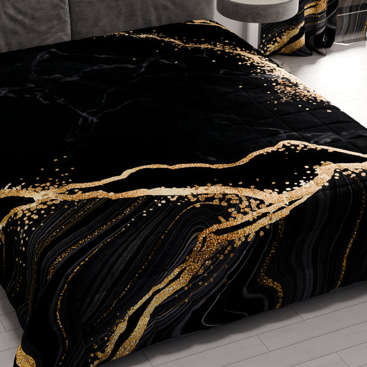Trapuntino Copriletto Primaverile Autunnale in Stampa Digitale Marble 07 Nero