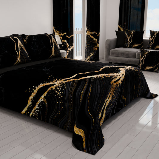 Trapuntino Copriletto Primaverile Autunnale in Stampa Digitale Marble 07 Nero