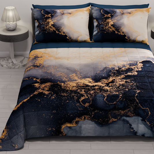 Trapuntino Copriletto Primaverile Autunnale in Stampa Digitale Marble 08 Blu