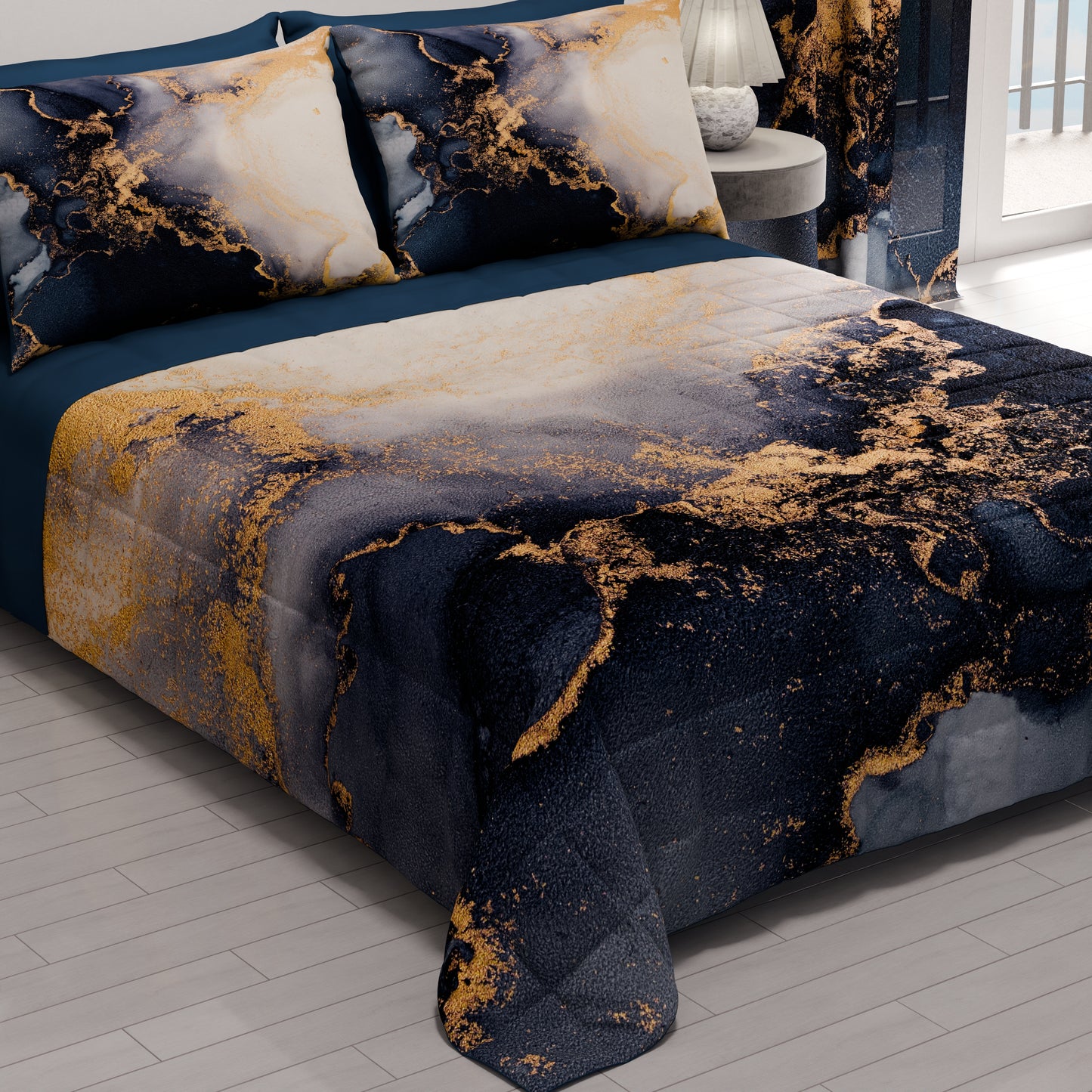 Trapuntino Copriletto Primaverile Autunnale in Stampa Digitale Marble 08 Blu