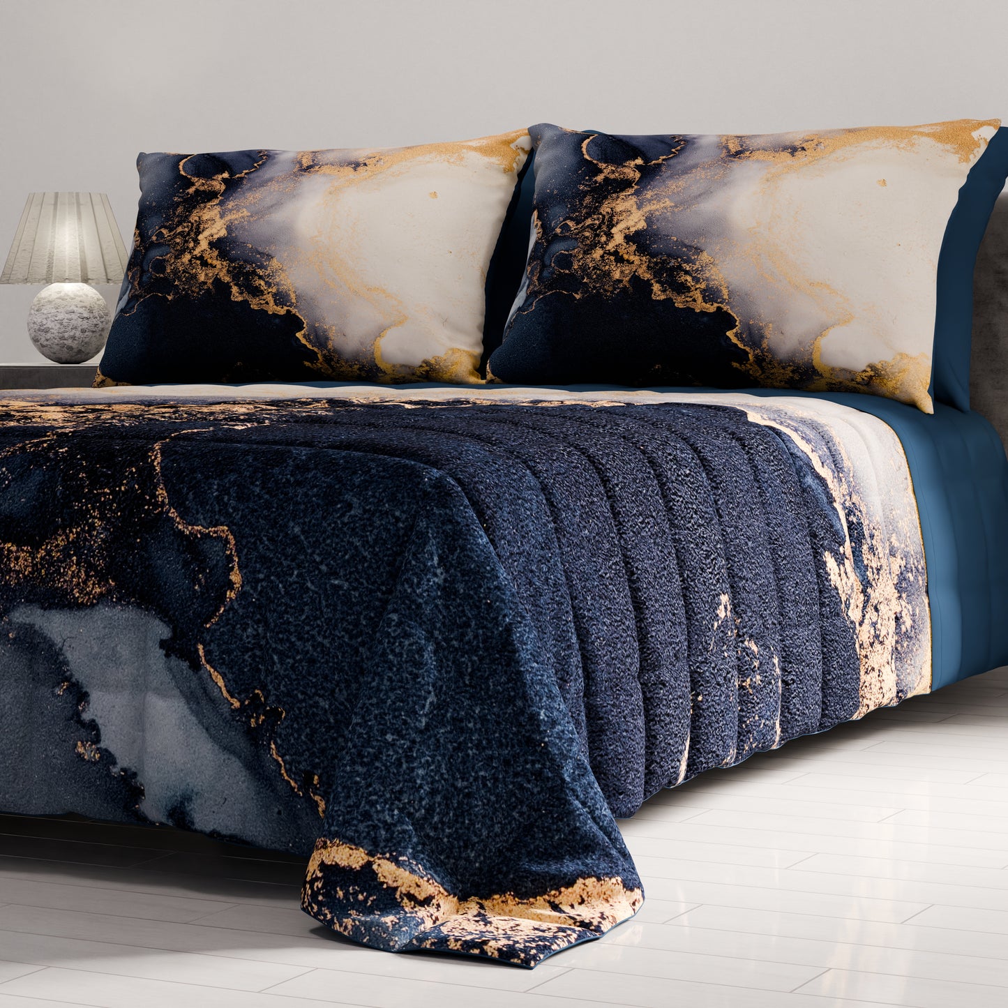 Trapuntino Copriletto Primaverile Autunnale in Stampa Digitale Marble 08 Blu