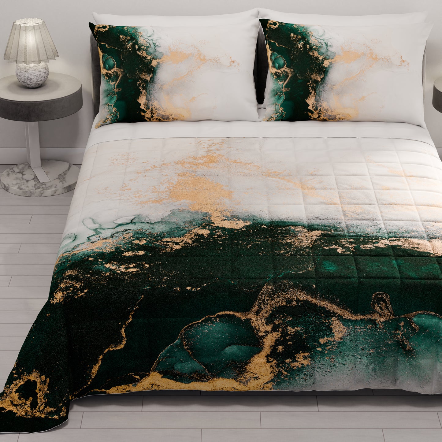 Trapuntino Copriletto Primaverile Autunnale in Stampa Digitale Marble 09 Smeraldo