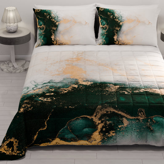 Trapuntino Copriletto Primaverile Autunnale in Stampa Digitale Marble 09 Smeraldo
