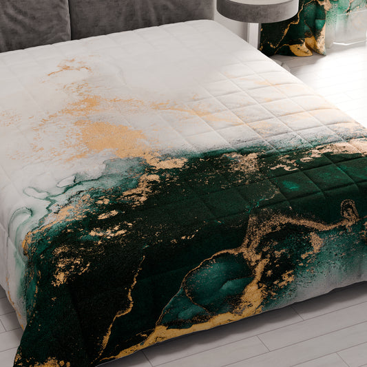 Trapuntino Copriletto Primaverile Autunnale in Stampa Digitale Marble 09 Smeraldo