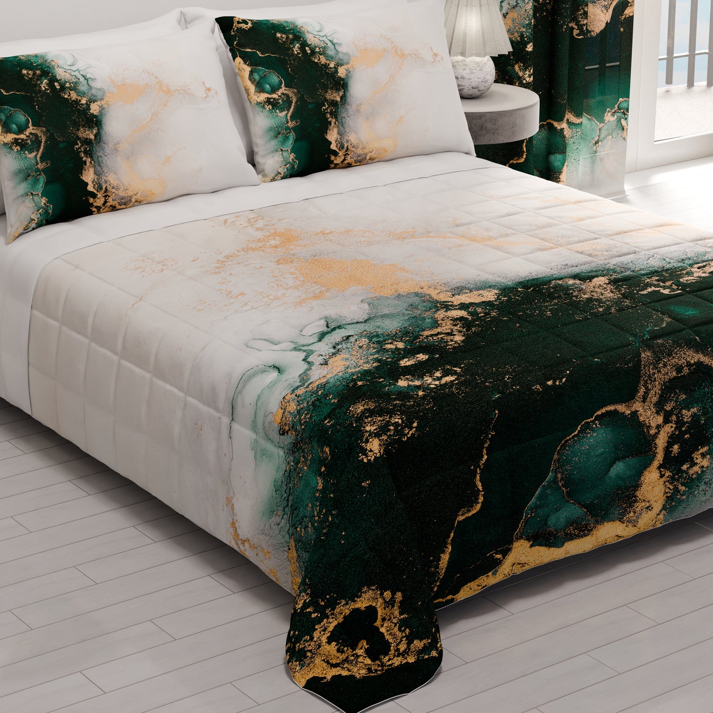 Trapuntino Copriletto Primaverile Autunnale in Stampa Digitale Marble 09 Smeraldo