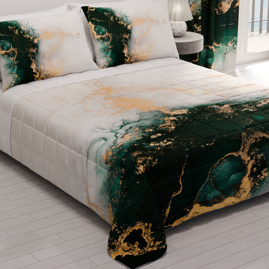 Trapuntino Copriletto Primaverile Autunnale in Stampa Digitale Marble 09 Smeraldo