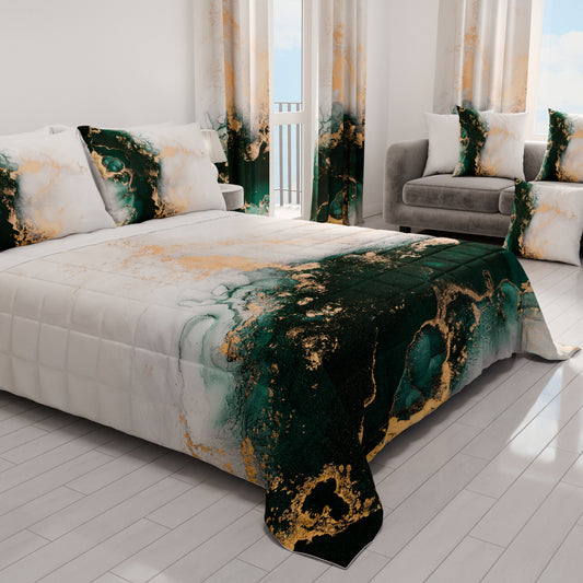 Trapuntino Copriletto Primaverile Autunnale in Stampa Digitale Marble 09 Smeraldo