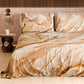 Drap housse, dessus de lit et taies d'oreiller élégants effet marbre beige - DORACREAM