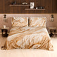 Drap housse, dessus de lit et taies d'oreiller élégants effet marbre beige - DORACREAM
