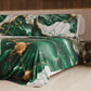 Drap housse, dessus de lit et taies d'oreiller élégants effet marbre émeraude - ESMERAUR