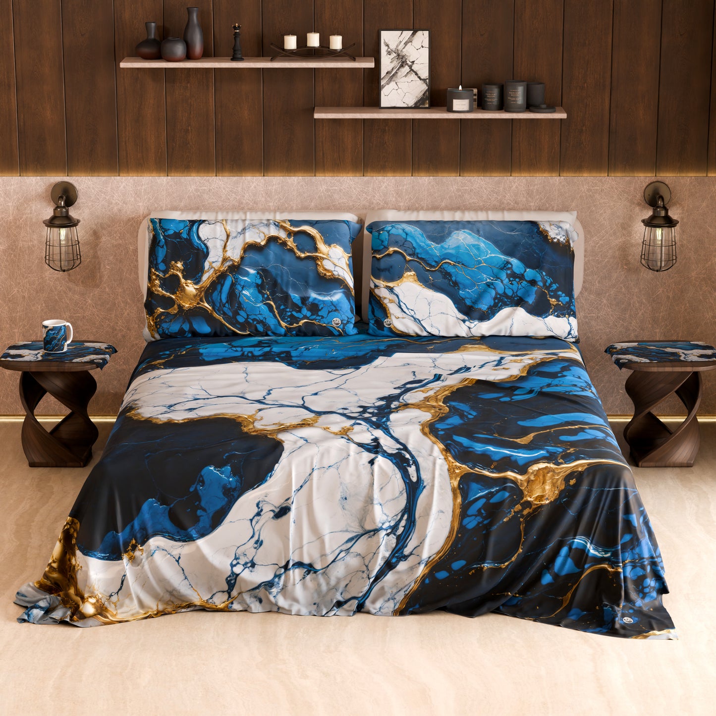 Set Navyglo blu notte con lenzuola tinta unita in cotone