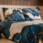 Drap housse, dessus de lit et taies d'oreiller élégants effet marbre bleu océan - OCEAGLINT
