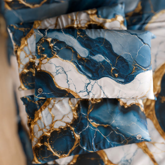 Paire de Taies d'Oreiller Élégantes Effet Marbre Bleu Océan