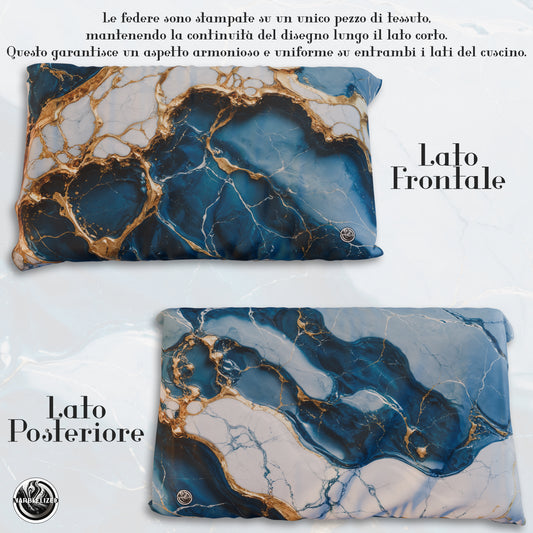 Paire de Taies d'Oreiller Élégantes Effet Marbre Bleu Océan