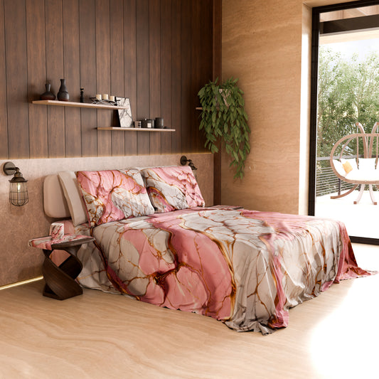 Lenzuolo Copriletto e Federe Eleganti Effetto Marmo Rosa - PINKERELLE