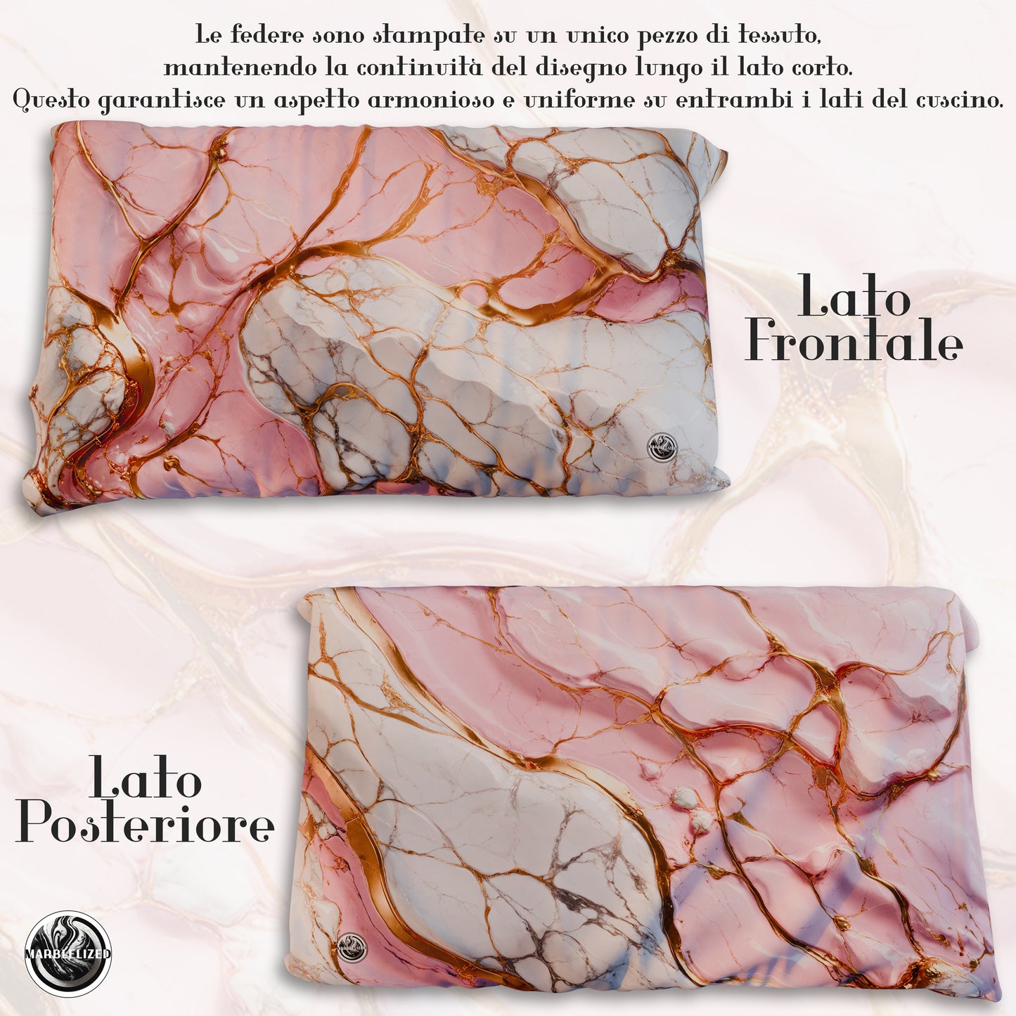 Paire de Taies d'Oreiller Élégantes Effet Marbre Rose