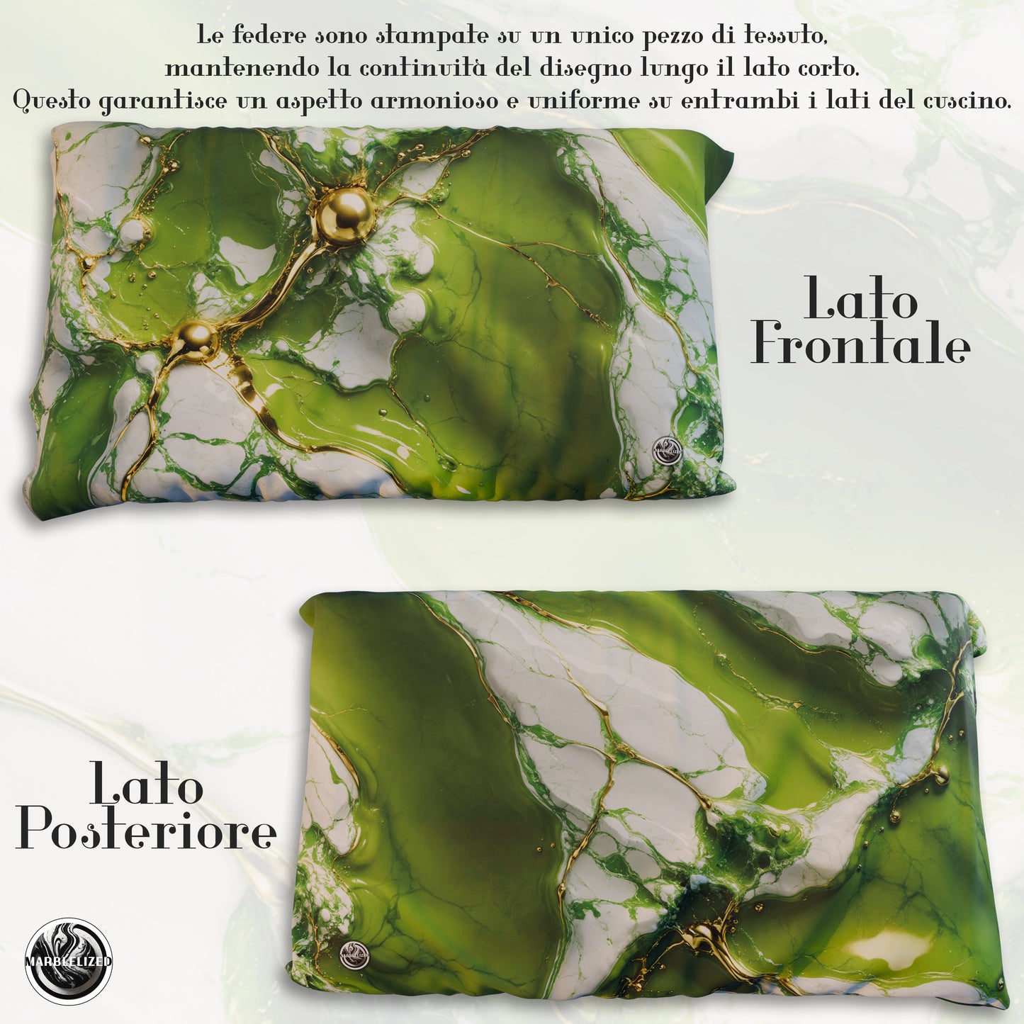 Paire de Taies d'Oreiller Élégantes Effet Marbre Vert