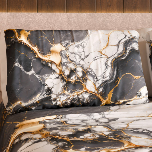 Paire de Taies d'Oreiller Élégantes Effet Marbre Gris Foncé