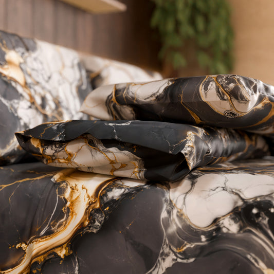 Paire de Taies d'Oreiller Élégantes Effet Marbre Gris Foncé