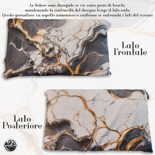 Paire de Taies d'Oreiller Élégantes Effet Marbre Gris Foncé