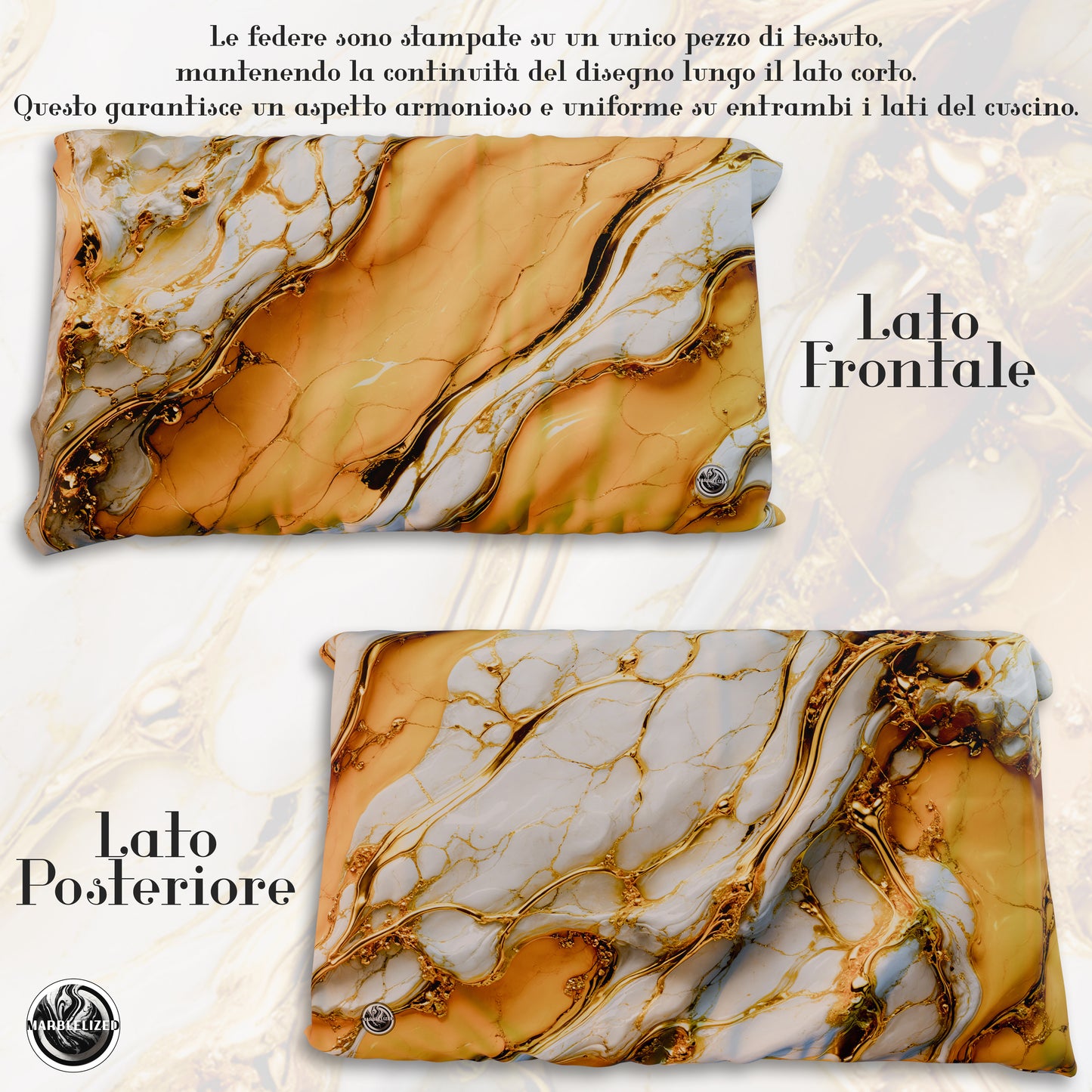 Paire de Taies d'Oreiller Élégantes Effet Marbre Jaune