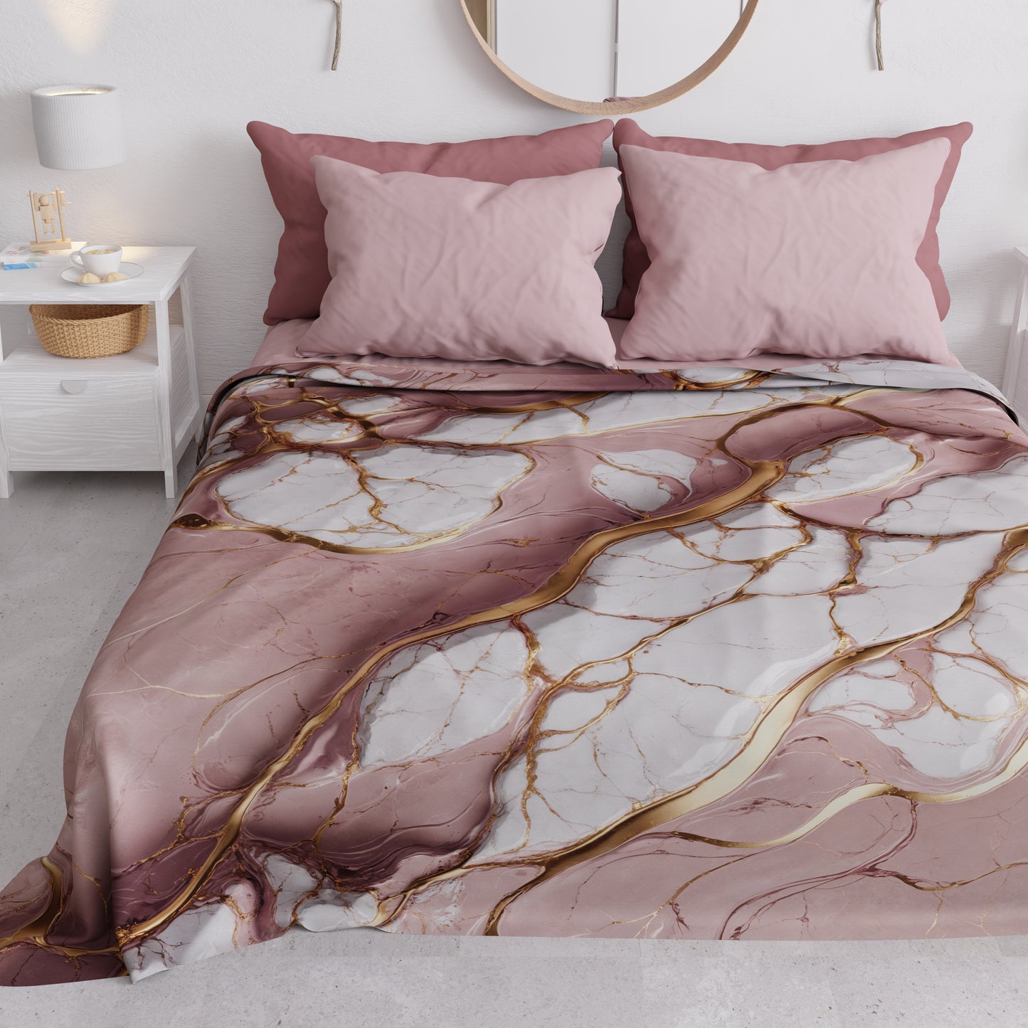 Couvre-lit d'été, Couverture légère, Draps de couvre-lit effet marbre mauve - MAUVELUXE