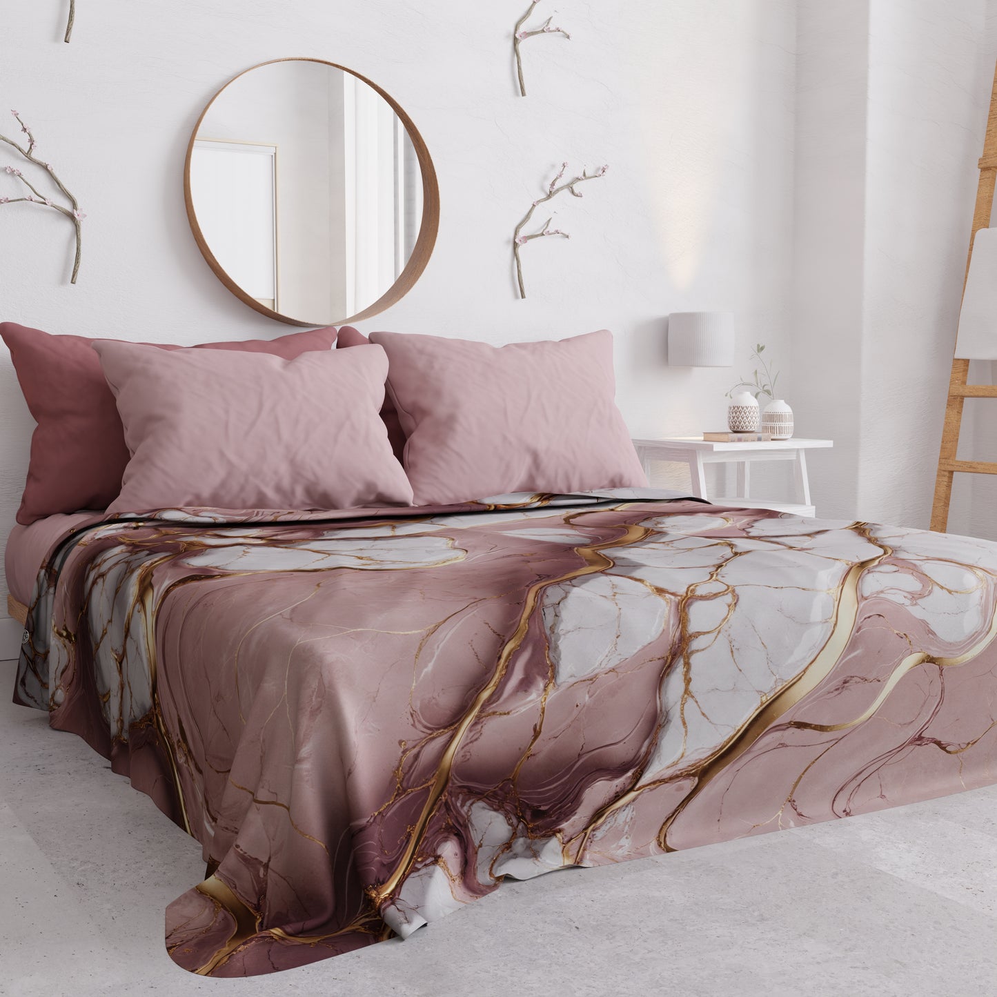 Couvre-lit d'été, Couverture légère, Draps de couvre-lit effet marbre mauve - MAUVELUXE