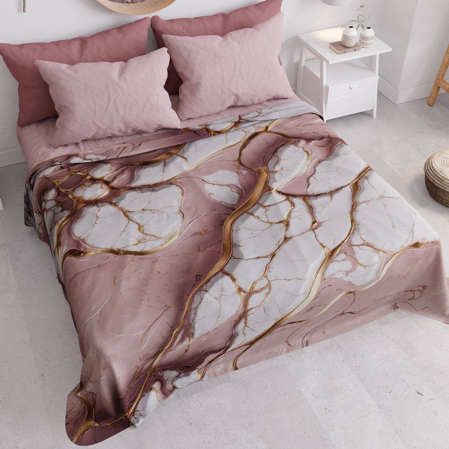 Couvre-lit d'été, Couverture légère, Draps de couvre-lit effet marbre mauve - MAUVELUXE