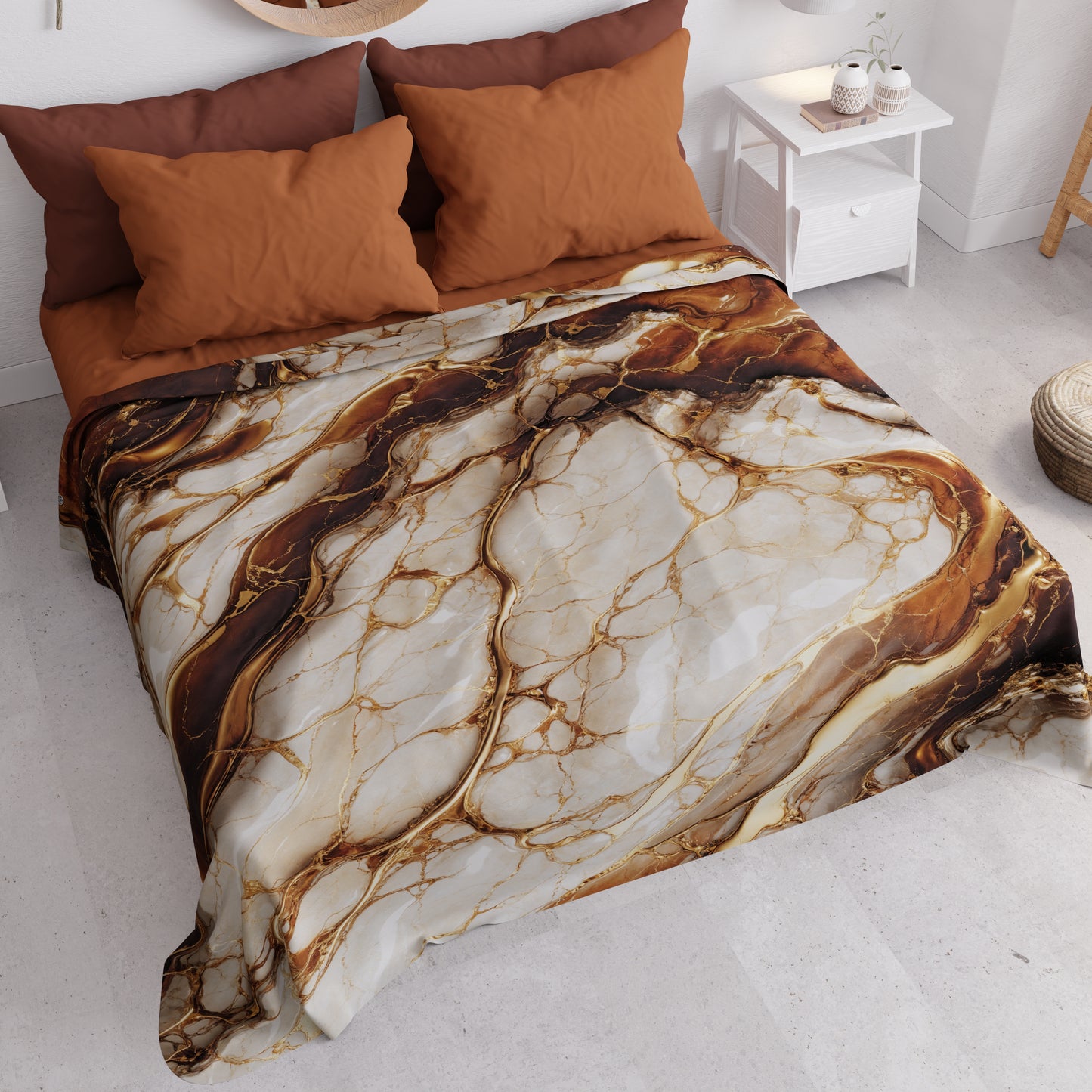 Couvre-lit d'été, Couverture légère, Draps de couvre-lit effet marbre marron - MOCCACHINO