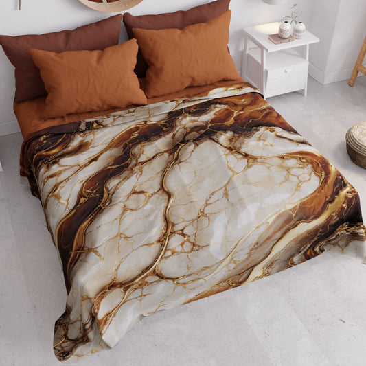 Copriletto Estivo, Coperta Leggera, Lenzuola Copriletto Effetto Marmo Marrone - MOCCACHINO