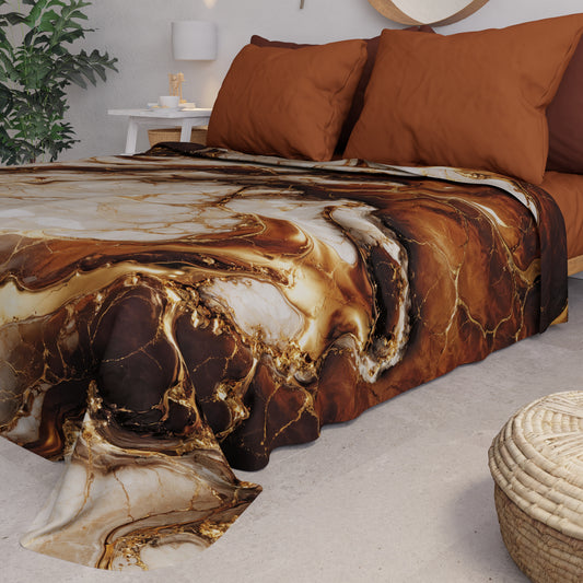 Copriletto Estivo, Coperta Leggera, Lenzuola Copriletto Effetto Marmo Marrone - MOCCACHINO