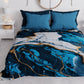 Couvre-lit d'été, Couverture légère, Draps de couvre-lit effet marbre bleu nuit - NAVYGLO