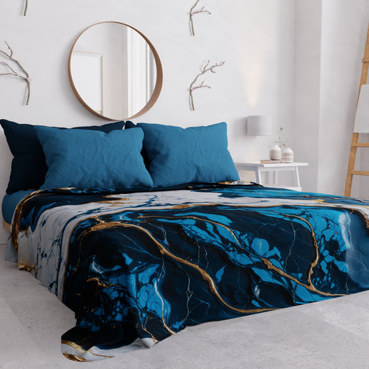 Copriletto Estivo, Coperta Leggera, Lenzuola Copriletto Effetto Marmo Blu Notte - NAVYGLO