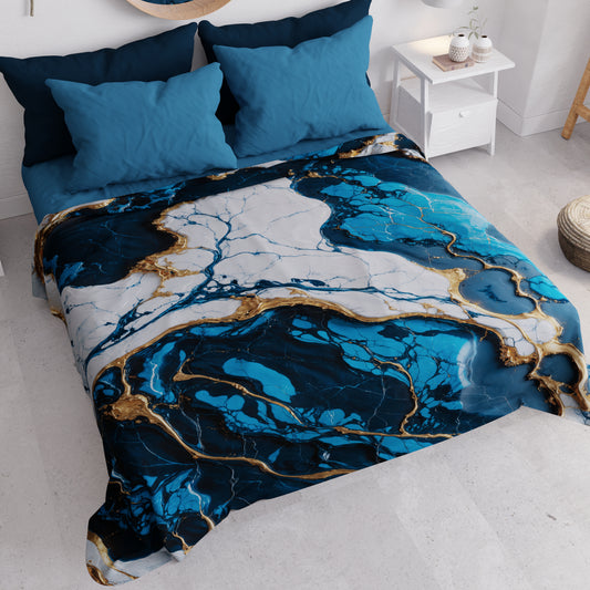 Copriletto Estivo, Coperta Leggera, Lenzuola Copriletto Effetto Marmo Blu Notte - NAVYGLO