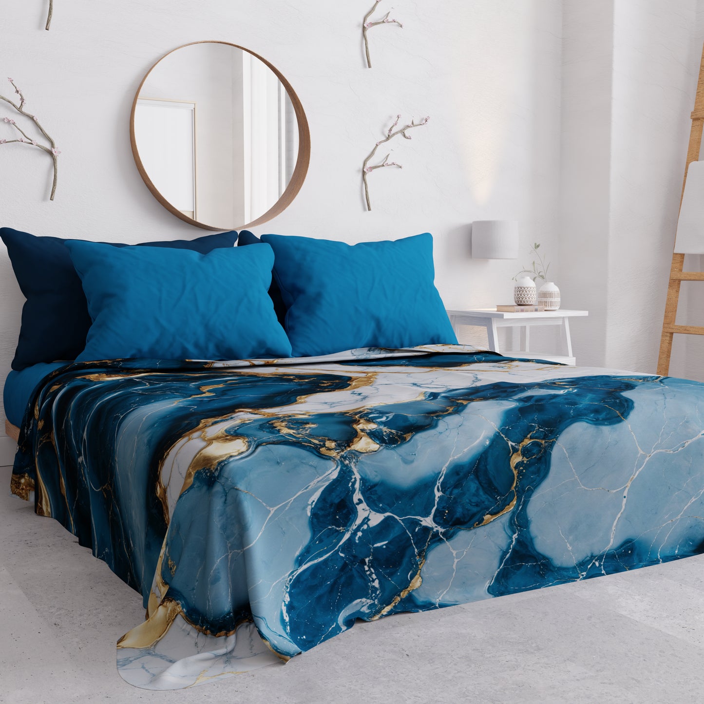 Couvre-lit d'été, Couverture légère, Draps de couvre-lit effet marbre bleu océan - OCEAGLINT