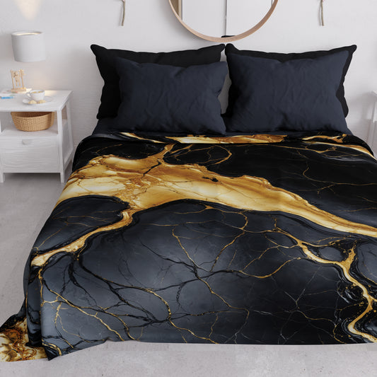 Copriletto Estivo, Coperta Leggera, Lenzuola Copriletto Effetto Marmo Nero Oro - ONYXILITE